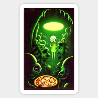 Creepy Aliens And Pizza Sticker